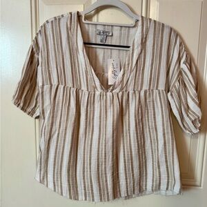 Soft Surroundings Beige and White Striped Blouse